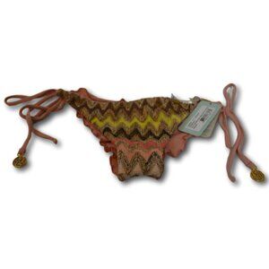 Luli Fama Muliticolo Knit Wavey Ruched Back Tie Side Bikini Bottom Size:S